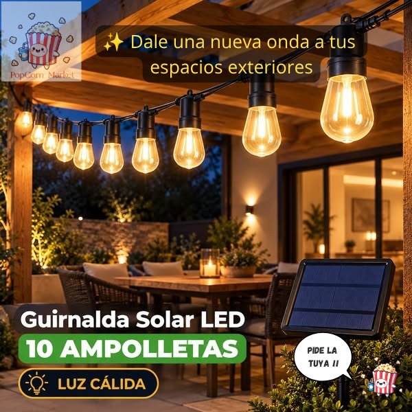 Guirnalda Solar de 10 Metros y 10 Ampolletas LED