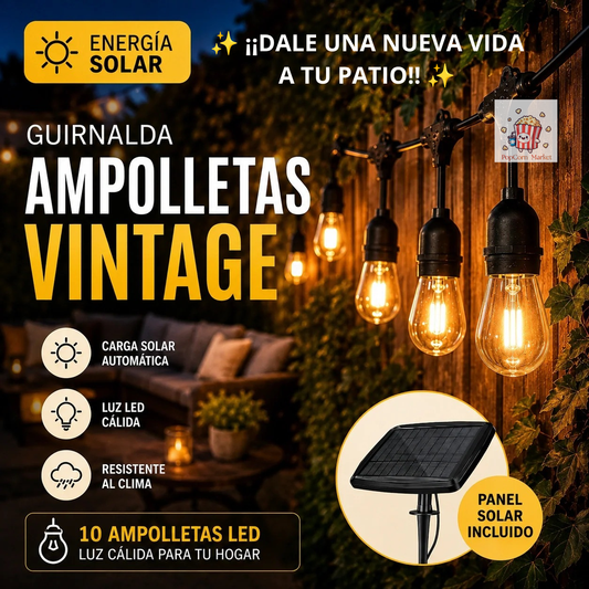 Guirnalda Solar de 10 Metros y 10 Ampolletas LED