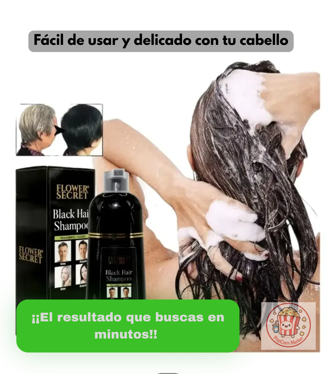 SHAMPOO FLOWER SECRET CUBRE CANAS TONO NEGRO 400 ML