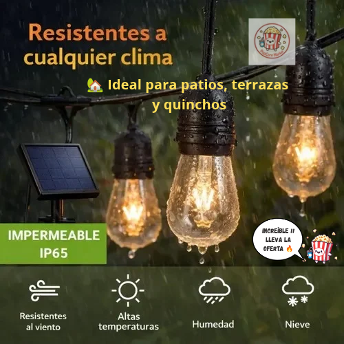 Guirnalda Solar de 10 Metros y 10 Ampolletas LED