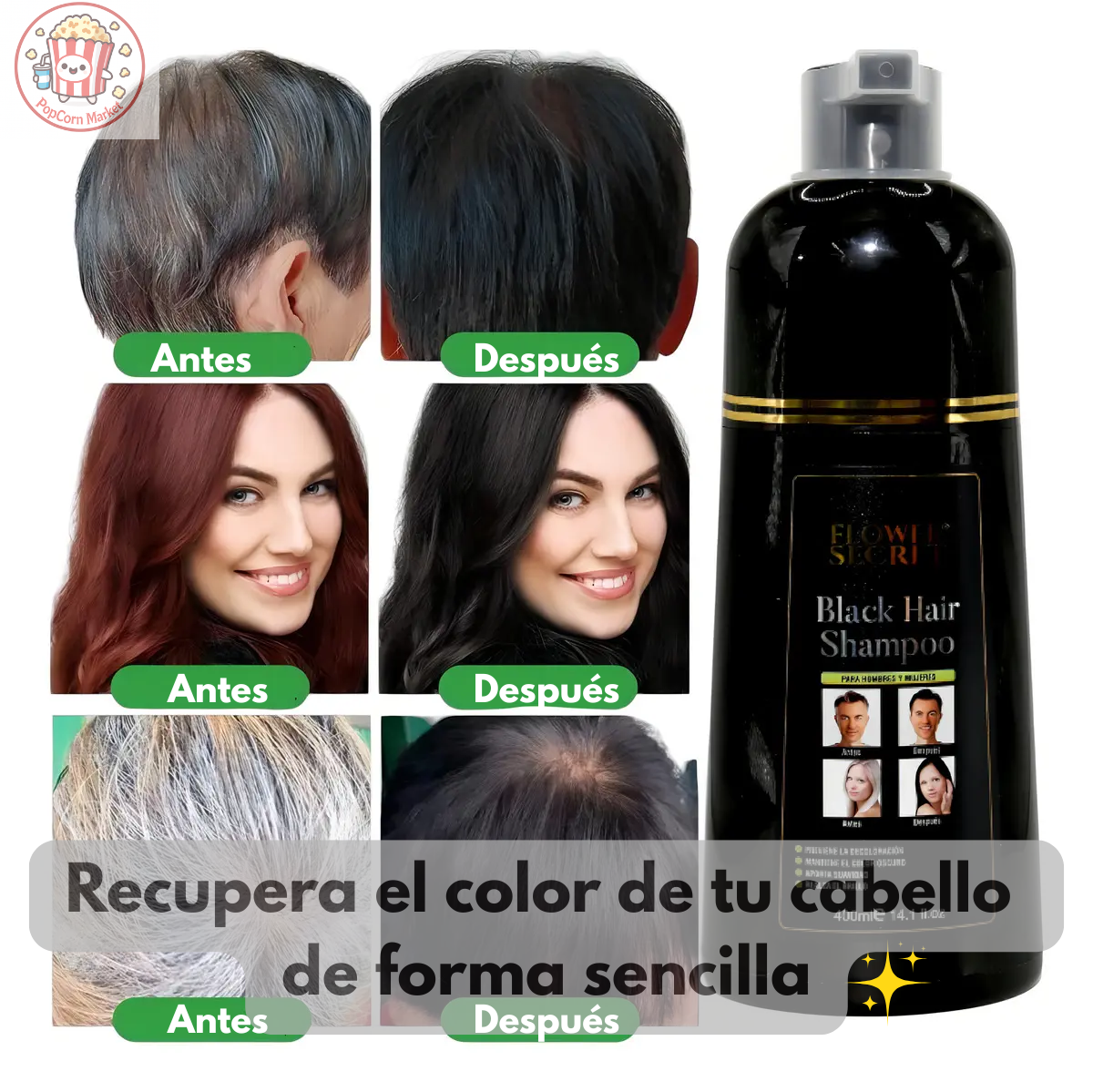 SHAMPOO FLOWER SECRET CUBRE CANAS TONO NEGRO 400 ML